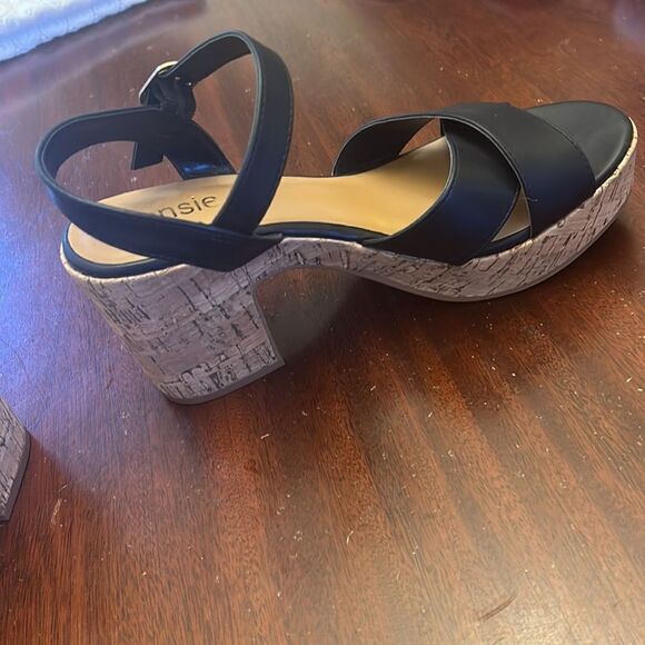 Kensie Carsyn black open toed cork platform heeled sandals Size 9 EUC - Picture 7 of 8